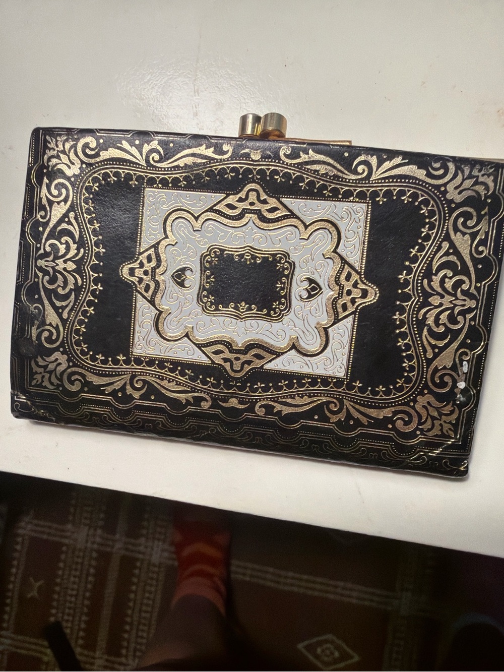 Elegant Black and Gold Ornate Women's clutch made in Italy Baroque-style pattern